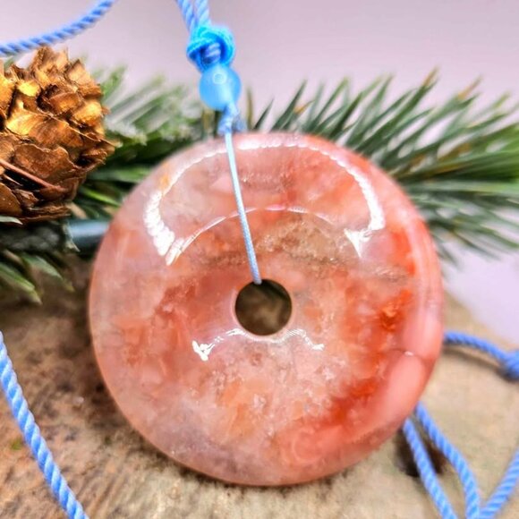 Nature Cherry Blossom Agate Jumbo Donut Pendant Necklace - Picture 5 of 10